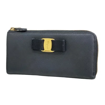 Pre-owned Ferragamo Leather Long Wallet (bi-fold) () In Black