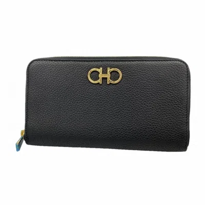 Pre-owned Ferragamo Leather Long Wallet (bi-fold) () In Black