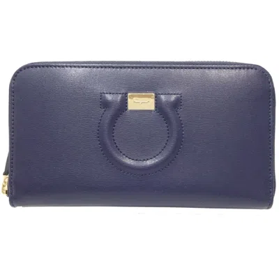 Pre-owned Ferragamo Leather Long Wallet (bi-fold) () In Blue