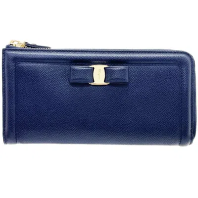 Pre-owned Ferragamo Leather Long Wallet (bi-fold) () In Blue