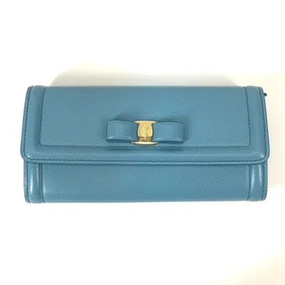 Pre-owned Ferragamo Leather Long Wallet (bi-fold) () In Blue