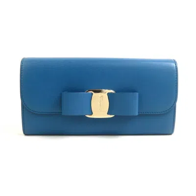Pre-owned Ferragamo Leather Long Wallet (bi-fold) () In Blue