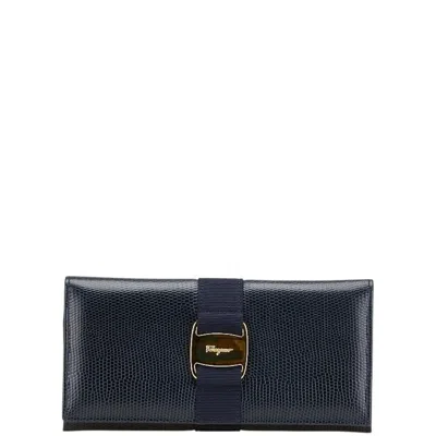 Pre-owned Ferragamo Leather Long Wallet (bi-fold) () In Blue