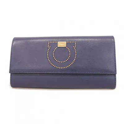 Pre-owned Ferragamo Leather Long Wallet (bi-fold) () In Blue