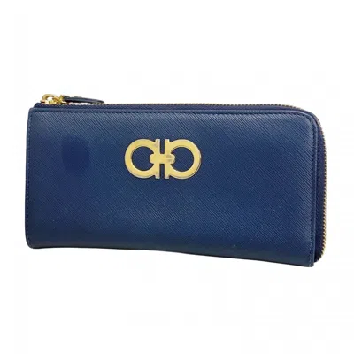 Pre-owned Ferragamo Leather Long Wallet (bi-fold) () In Blue