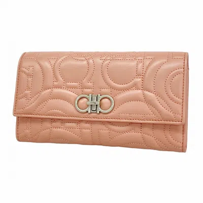 Pre-owned Ferragamo Leather Long Wallet (bi-fold) () In Pink