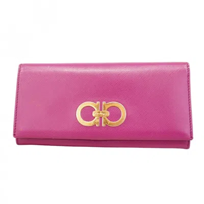 Pre-owned Ferragamo Leather Long Wallet (bi-fold) () In Purple