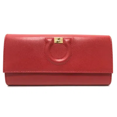Pre-owned Ferragamo Leather Long Wallet (bi-fold) () In Red