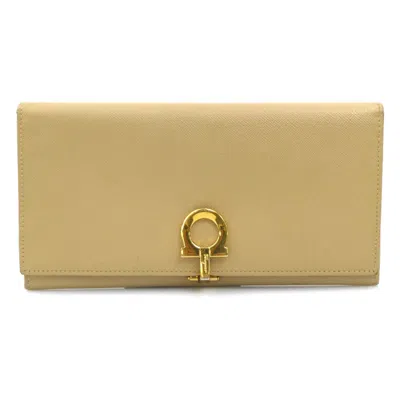 Pre-owned Ferragamo Leather Long Wallet (bi-fold) () In Beige