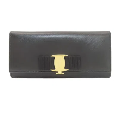 Pre-owned Ferragamo Leather Long Wallet (bi-fold) () In Black