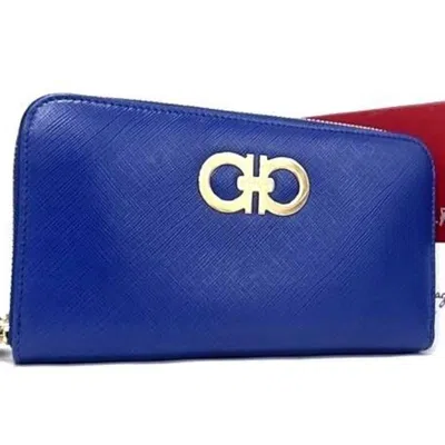 Pre-owned Ferragamo Leather Long Wallet (bi-fold) () In Blue