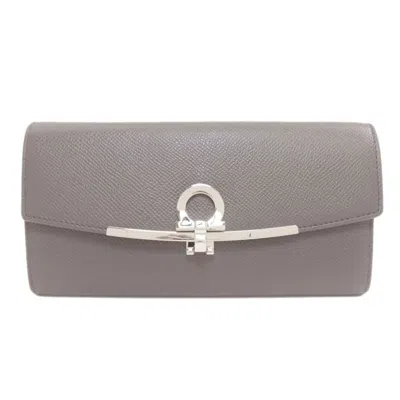 Pre-owned Ferragamo Leather Long Wallet (bi-fold) () In Grey