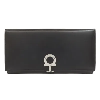 Pre-owned Ferragamo Leather Long Wallet (tri-fold) () In Black
