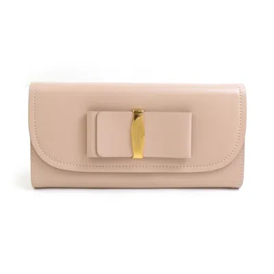 Pre-owned Ferragamo Leather Long Wallet (tri-fold) () In Sand