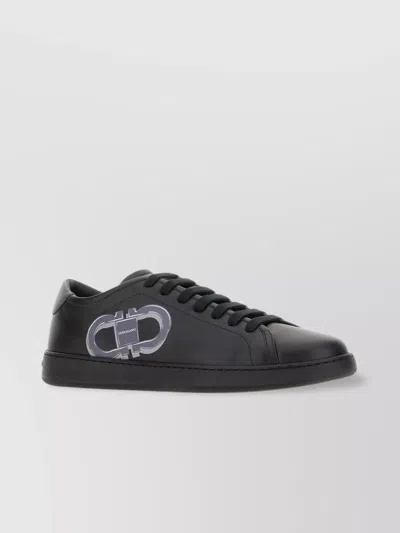 Ferragamo Leather Low-top Brandy Trainers With Rubber Sole In Black