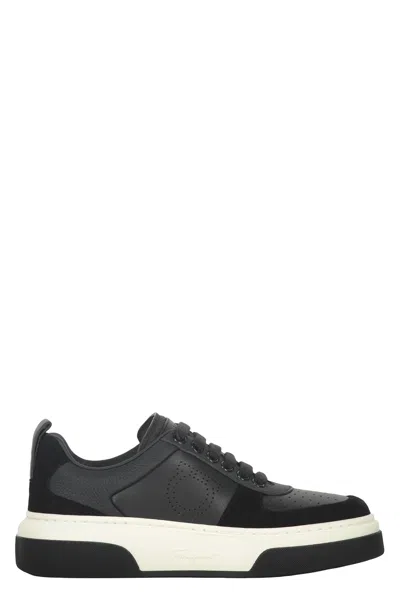 Ferragamo Leather Low-top Sneakers In Black