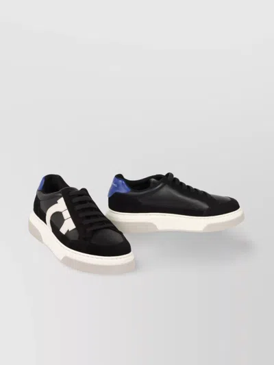 FERRAGAMO LEATHER LOW-TOP SNEAKERS FEATURING SUEDE INSERTS
