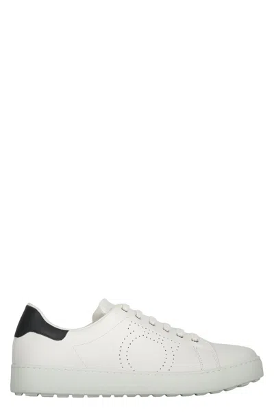 Ferragamo Gancini-perforated Leather Sneakers In White