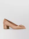 Ferragamo Leather Mara 40 Pumps With Block Heel In Nude
