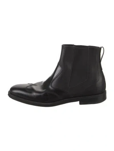 Pre-owned Ferragamo Leather Mesh Accents Chelsea Boots In Black