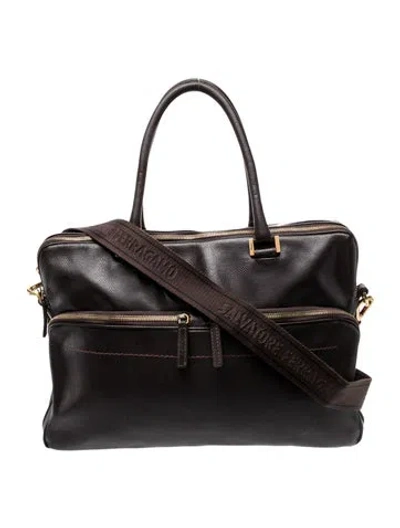 Pre-owned Ferragamo Leather Messenger Bag In Black