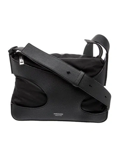 Pre-owned Ferragamo Leather Messenger Bag In Black