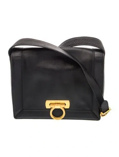 Pre-owned Ferragamo Leather Messenger Bag In Black