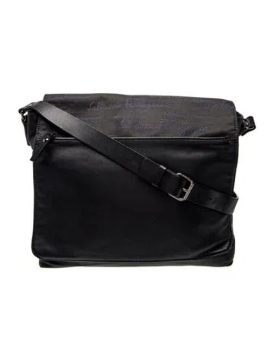 Pre-owned Ferragamo Leather Messenger Bag In Black