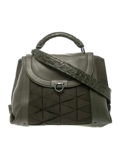 Pre-owned Ferragamo Leather Messenger Bag In Green