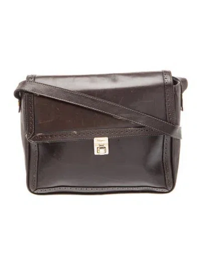 Pre-owned Ferragamo Leather Messenger Bag Vintage In Black