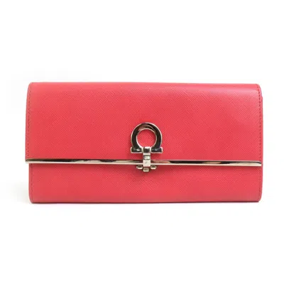Pre-owned Ferragamo Leather Metal Long Wallet (bi-fold) () In Silver