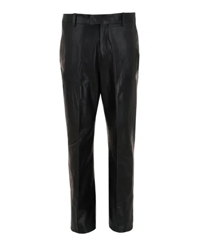 Ferragamo Leather Mid-rise Pants In Black