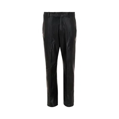 Pre-owned Ferragamo Leather Mid Rise Pants 'black' | Men's Size 50