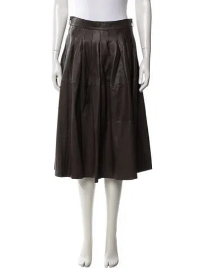 Pre-owned Ferragamo Leather Midi Length Skirt In Brown