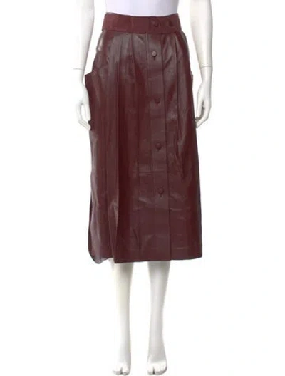 Pre-owned Ferragamo Leather Midi Length Skirt W/ Tags In Burgundy