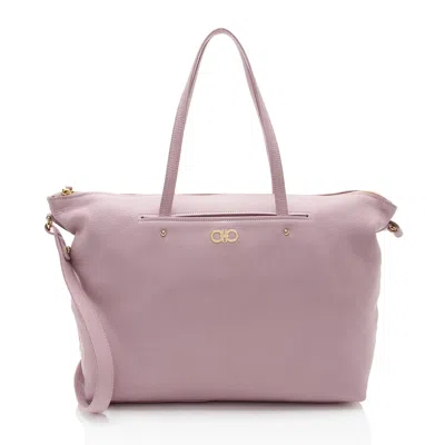 Ferragamo Leather Mika Tote In Neutral