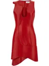 Ferragamo Plunge Sleeveless Leather Mini Dress In Rot