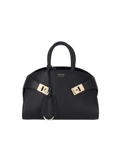 Ferragamo Leather Mini Handbag With Lambskin Lining In Black