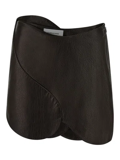 Ferragamo Leather Mini Skirt In Brown