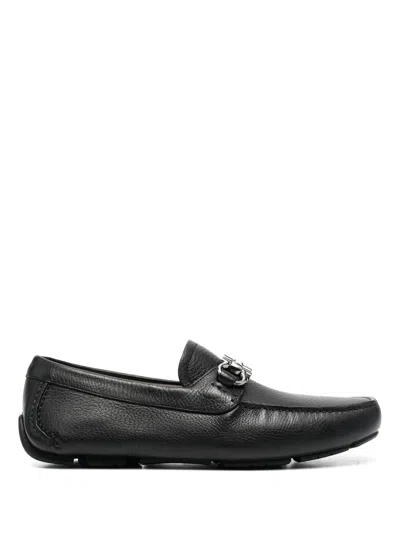 Ferragamo Leather Moccasins With Rubber In Black
