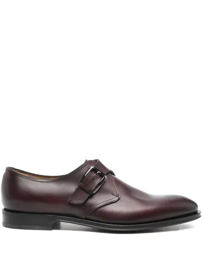 Ferragamo Leather Monk Shoes In Brown