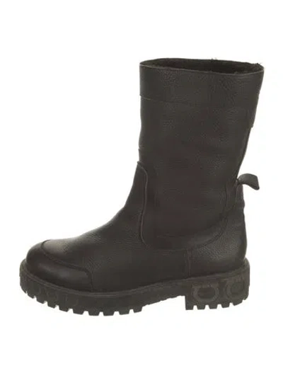Pre-owned Ferragamo Leather Moto Boots In Black