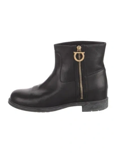 Pre-owned Ferragamo Leather Moto Boots In Black