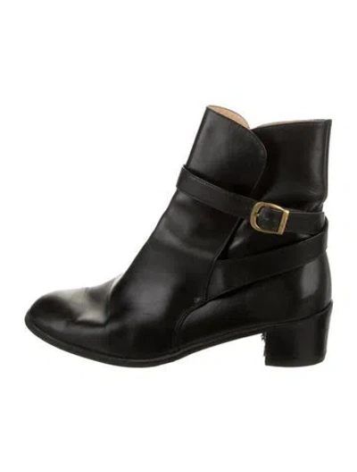 Pre-owned Ferragamo Leather Moto Boots In Black