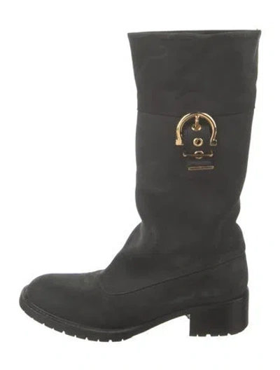 Pre-owned Ferragamo Leather Moto Boots In Black