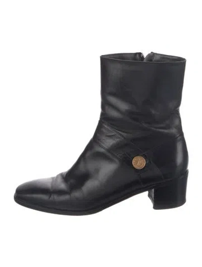 Pre-owned Ferragamo Leather Moto Boots In Black