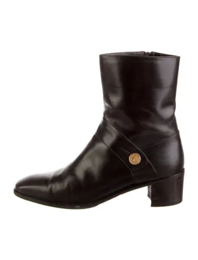 Pre-owned Ferragamo Leather Moto Boots In Black