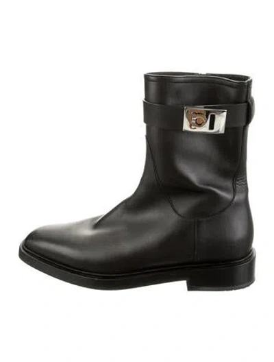Pre-owned Ferragamo Leather Moto Boots In Black