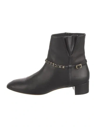 Pre-owned Ferragamo Leather Moto Boots In Black