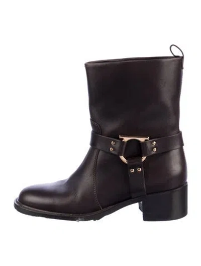 Pre-owned Ferragamo Leather Moto Boots In Brown
